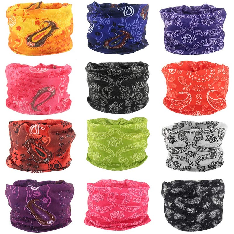 Cutewing Neck Gaiter Masks Tube Scarf,12PCS Paisley Face Mask Tube Bandanas,Seamless Face Covering Magic Headband UV Headwrap Balaclavas for Sports Workout Fitness - Image 1